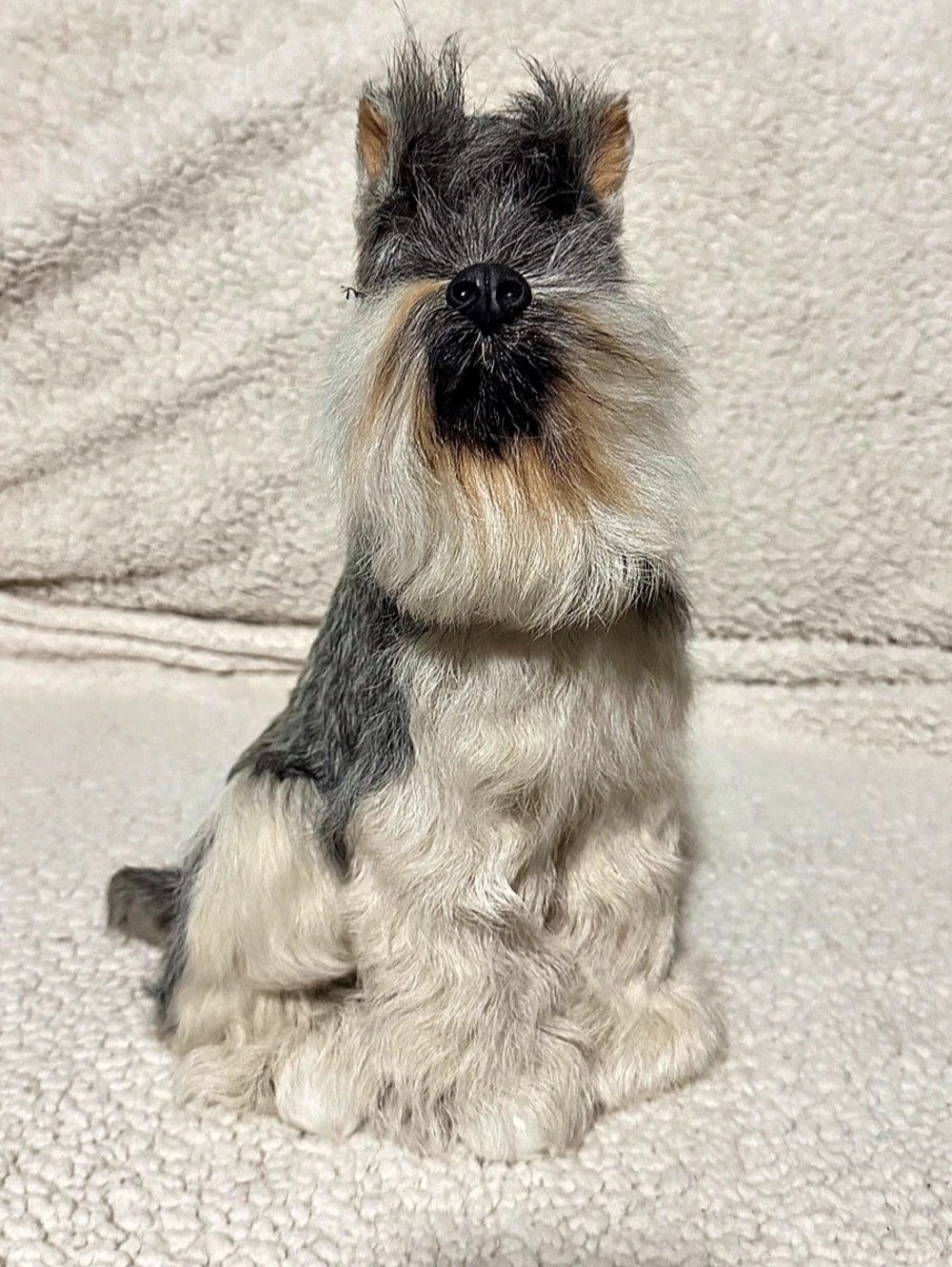 Schnauzer Dog Figurine Gray White